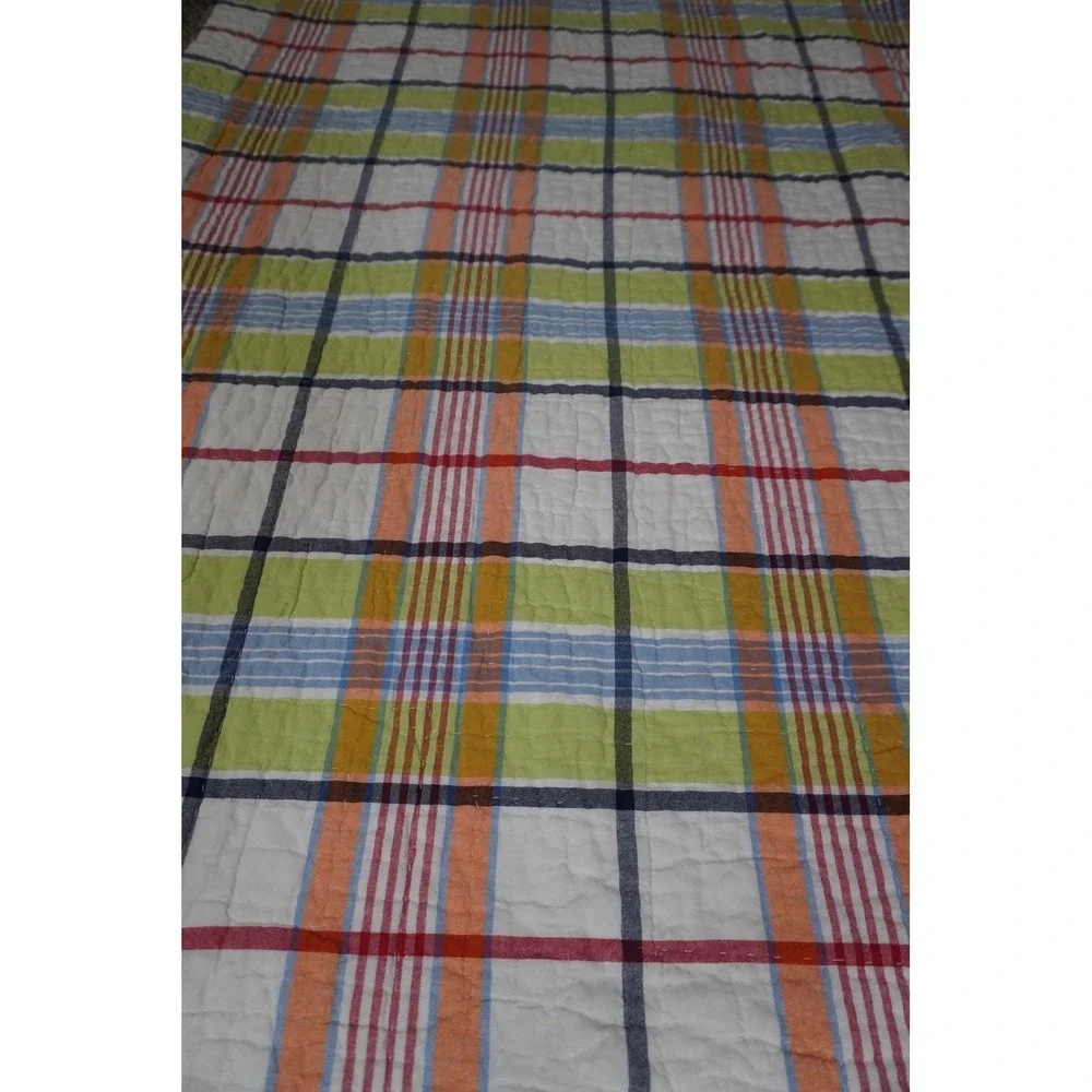 Pottery Barn Kids Twin Madras Plaid Patchwork Reversible Cotton Quilt
